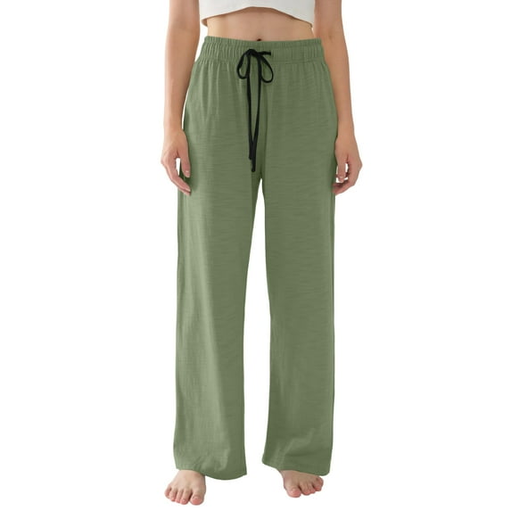 Women's Pajama Pants Lightweight Casual Comfy Palazzo Pants, Sleepwear Loungewear Bottoms with Pockets, Soft Wear,Green,L
