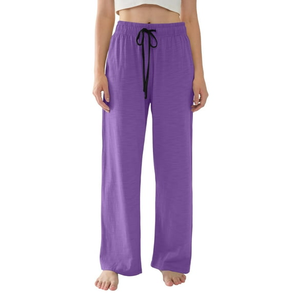 Women's Pajama Pants Lightweight Casual Comfy Palazzo Pants, Sleepwear Loungewear Bottoms with Pockets, Soft Wear,Purple,M