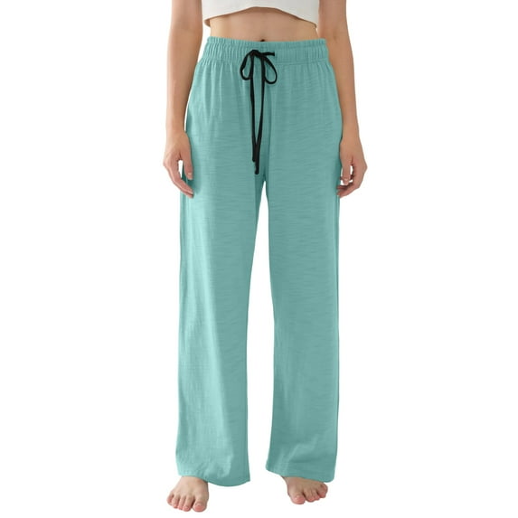 Women's Pajama Pants Lightweight Casual Comfy Palazzo Pants, Sleepwear Loungewear Bottoms with Pockets, Soft Wear,Turquoise,2XL