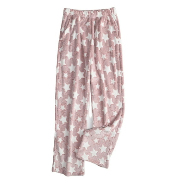 Women's Pajama Pants Plush Sleep Pants Soft Elastic Waist, Polka Dot Pattern with 2 Pockets, Soft and Warm for Sleepwear,Pink,S