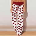 thumbnail image 1 of Women's Pajama Pants Sleepwear, Casual Drawstring Elastic Waist Pants, Comfy Straight Yoga Loose Trousers with Love Print,Watermelon Red,3XL, 1 of 7