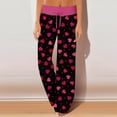 thumbnail image 1 of Women's Pajama Pants Sleepwear, Casual Drawstring Elastic Waist Pants, Comfy Straight Yoga Loose Trousers with Love Print,Wine,2XL, 1 of 7