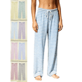 thumbnail image 1 of Women's Pajama Pants Striped Straight Leg Loungewear Drawstring High Waist Casual Pants Lightweight Soft Daily Wear, 1 of 6