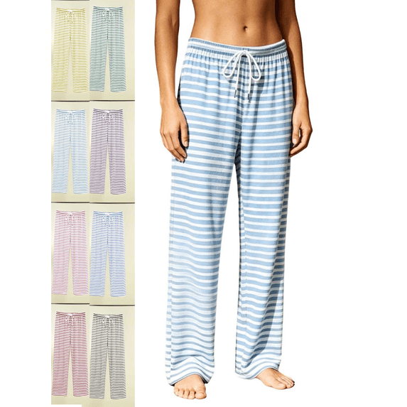 Women's Pajama Pants Striped Straight Leg Loungewear Drawstring High Waist Casual Pants Lightweight Soft Daily Wear