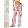 thumbnail image 1 of Women's Pajama Pants Striped Straight Leg Loungewear Drawstring High Waist Casual Pants Lightweight Soft Daily Wear, 1 of 7