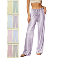 thumbnail image 1 of Women's Pajama Pants Striped Straight Leg Loungewear Drawstring High Waist Casual Pants Lightweight Soft Daily Wear, 1 of 7