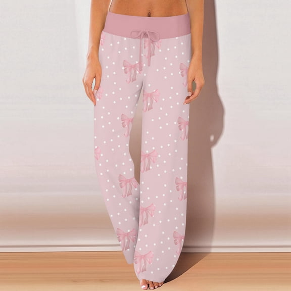 Women's Pajama Pants Valentines Elastic Waist Cute Heart Printed Pajama Pants Relaxed Fit Wide Leg Pj Pants Valentines Day Gifts