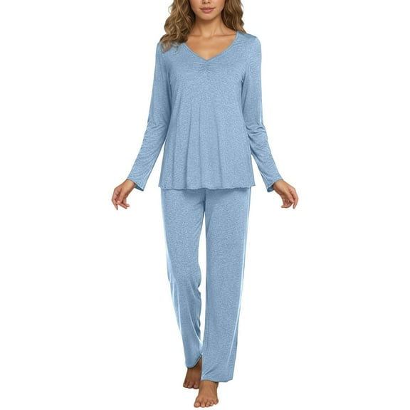 Women's Pajama Set,2 Piece Casual Long Sleeve Pajama Set for Women Outfits Sleepwear With Long Pant,Ladies Pajama,Size:L