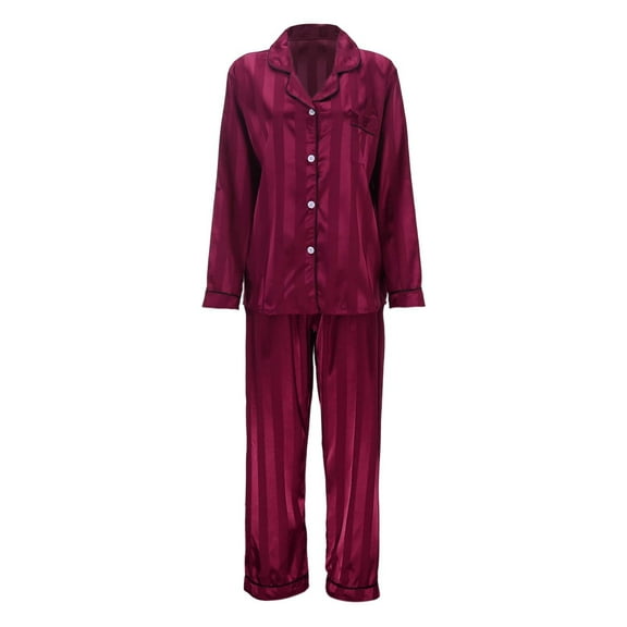 Women's Pajama Set,2 Piece Casual Outfits Sleepwear Fall Long Sleeve Long Pant With Pockets Ladies Pajamas,Silk Pajamas for Women Set,Size:S