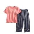 thumbnail image 1 of Women's Pajama Set Built-in Bra Padded Shirt and Capri Pants Sleepwear Pjs Sets Short Sleeve Lounge Set, 1 of 5