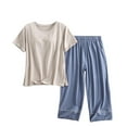 thumbnail image 1 of Women's Pajama Set Built-in Bra Padded Shirt and Capri Pants Sleepwear Pjs Sets Short Sleeve Lounge Set, 1 of 5