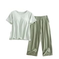 thumbnail image 1 of Women's Pajama Set Built-in Bra Padded Shirt and Capri Pants Sleepwear Pjs Sets Short Sleeve Lounge Set, 1 of 5
