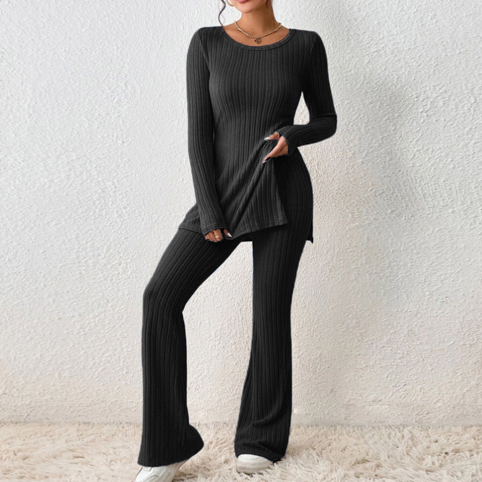 Totatuit Velvet Pyjamas for Women Casual Soft V Neck Long Sleeve Lounge  Wear Pjs Set for Fall Winter 2 Piece Nightwear Pullover Top and Bottom with  Pockets Black : : Fashion