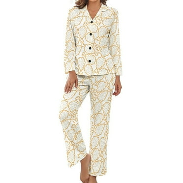Women's Pajama Set Chicken Leg Long Sleeve Satin Button Down Nightwear Sleepwear, Soft Loungewear Pjs Sets