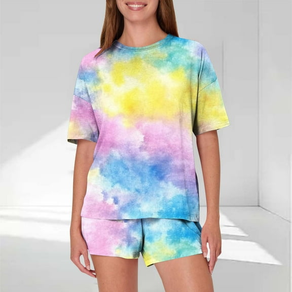 Women's Pajama Set Under $10 Short Sleeve And Shorts Casual Loose Printing Round Neck Short Sleeved Shorts Pajamas Suit
