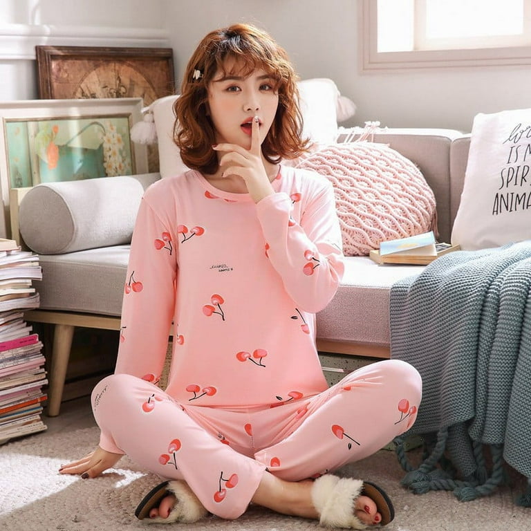 Women's Pajama Set Long Sleeve Sleepwear Cotton Nightwear Soft Pjs Lounge  Sets