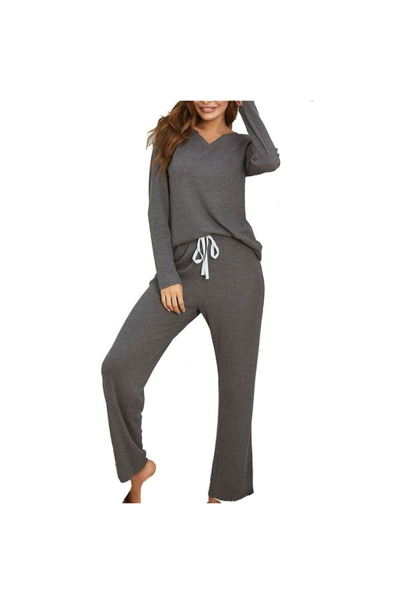 Women's Pajama Set Long Sleeve V Neck Sleepwear Soft Loungewear Sets Nightwear Pajamas Top and Pants Pjs S-XXL