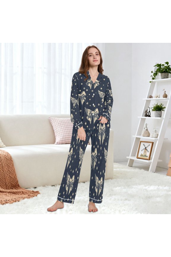 Women's Pajama Set Multi Size Available Long Sleeve Sleepwear For Ladies Angel Bow