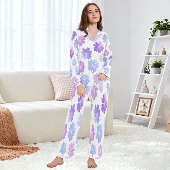 Women's Pajama Set Multi Size Available Long Sleeve Sleepwear For Ladies Lavender-colored Flowers