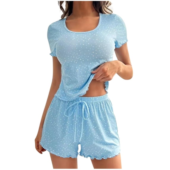 Women's Pajama Set Ruffle Sleeves Top and Short Soft 2 Piece Loungewear Set