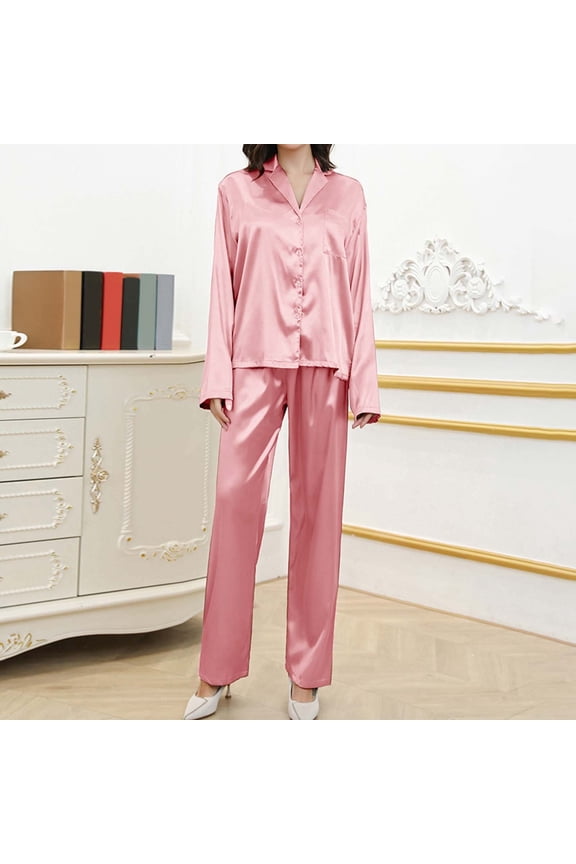 Women's Pajama Set Silk Pajama Set 2 Piece Satin Pajama Long Sleeve Button Down Casual Suit With Pants Pajama for Women Set Womens Satin Sleep Shorts Women Pajamas Set Thermal Bride Pajamas for
