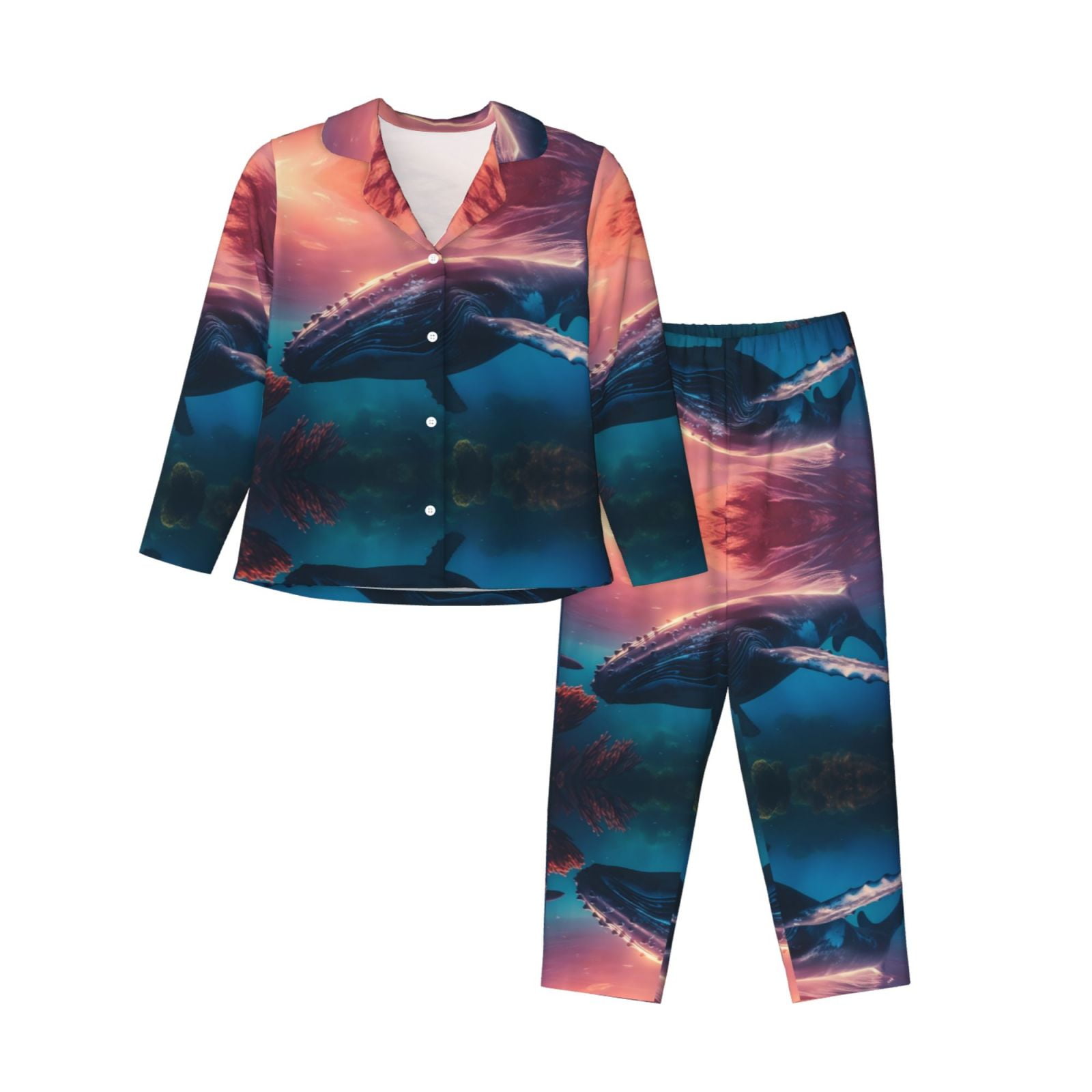 Ocean Waves Print Satin Pajama Set - Calm & Chic Nightwear