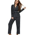 thumbnail image 1 of ebukurty Pajamas for Women Sets 2 Piece Black Paired Belted Long Sleeve Robe V Neck Sleepwear, Sizes S-XL, 1 of 8