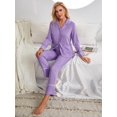 thumbnail image 1 of Women's Pajama Set V-neck Long Sleeve with Pockets and Pants Sleepwear 2 Piece Soft Homewear Pjs Set, 1 of 8