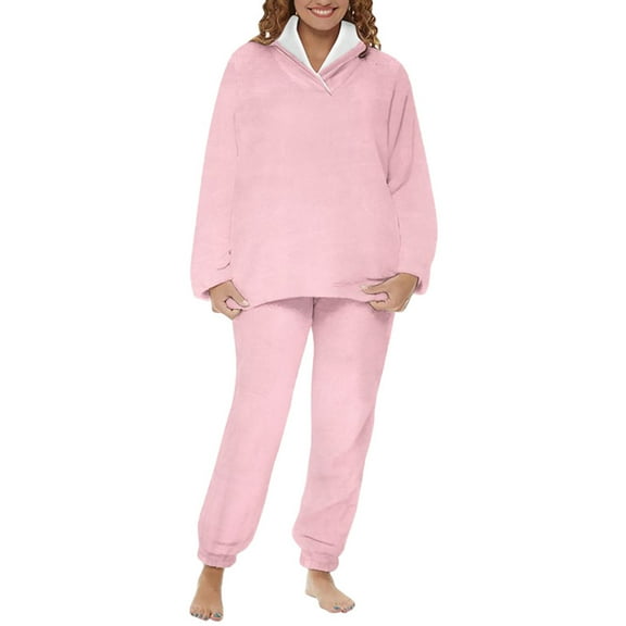 Women's Pajama Sets Autumn Winter Flannel Long Sleeve Top & Bottom Sleepwear Cozy Two Piece Loungewear Womens Pjs
