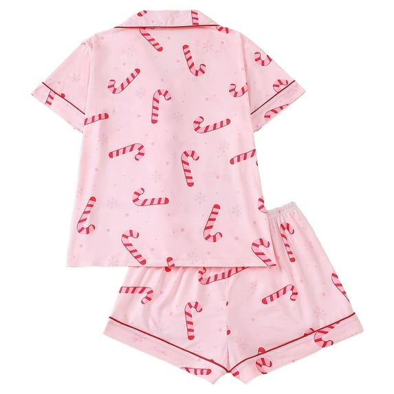 Women's Pajama Sets Casual Print Lapel Short Sleeve Shorts Set Sleepwear for Women