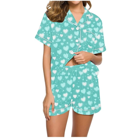 Women's Pajama Sets Summer Short Sets for Women Floral Print Outfits for Women Two Piece Blouse Sets Home Wear Set