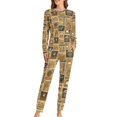 Women's Pajama Sets, Coffee Stamps Soft 2 Pack PJ Set for Women Long