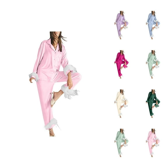 Women's Pajama Sets – Cotton Sleepwear Set, Cozy Lounge Sets for Home Relaxation Women Long Tops Long Set 2 Sleeve Piece Sleepwear Pants Women Suits Sets