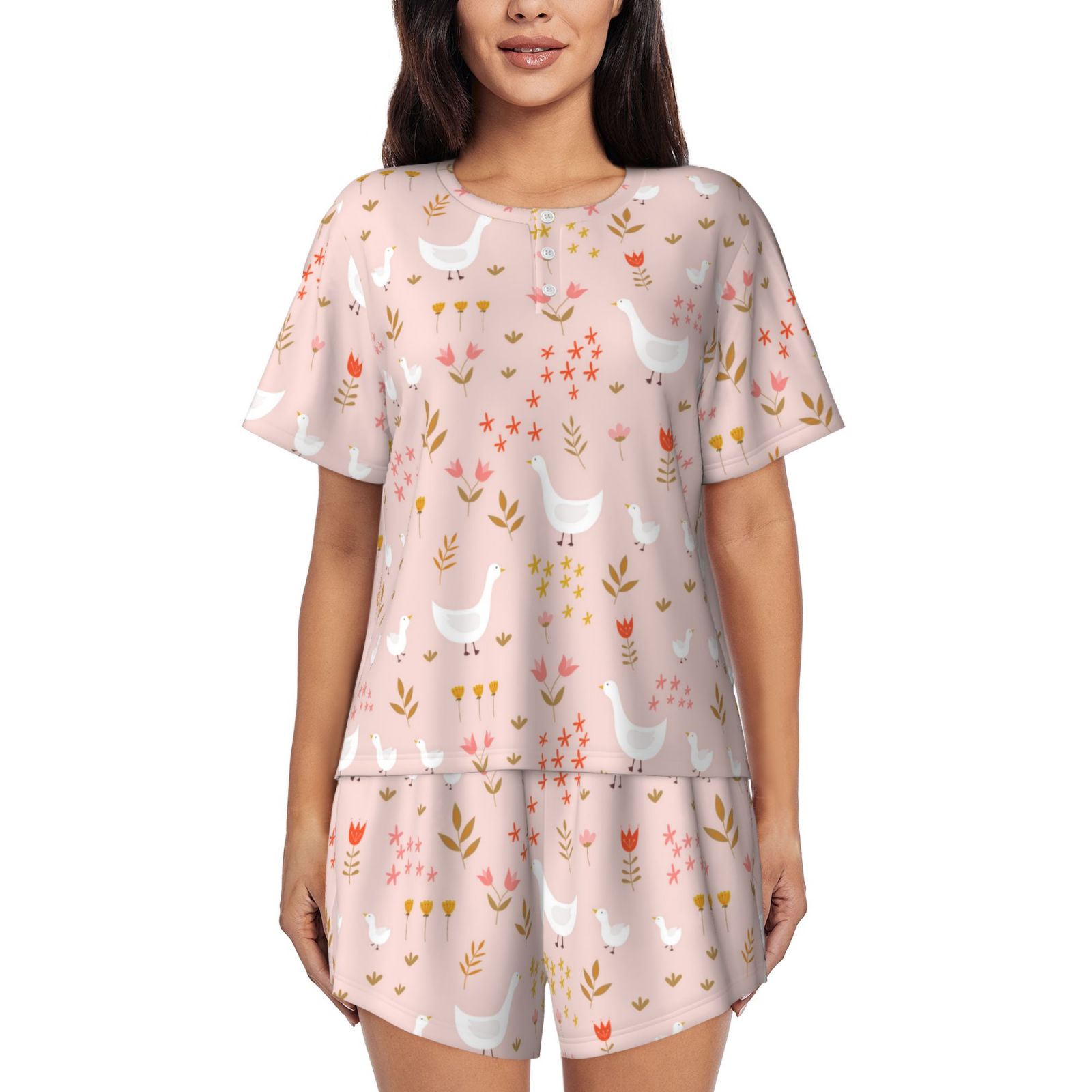 Anjue Women's Soft Bamboo Pajama Set - Short Sleeve Sleepwear With Pockets (Style A, Black, Size M)