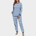 thumbnail image 1 of Women's Pajama Sets Fashion Striped Print Comfortable Pajama Sets with Pants Leisure Crew Neck Long Sleeve Sleepwear Summer Pjs for Women, 1 of 7