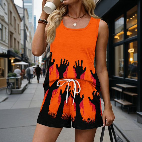 Women's Pajama Sets Halloween Print Sleeveless 2 Piece Set Tank Top and Shorts for Parties and Everyday Casual Outfits 06 3Xl