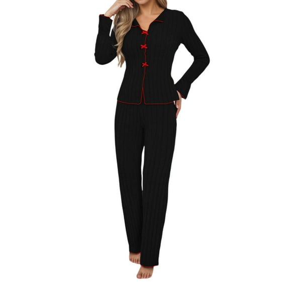 Women's Pajama Sets Long Sleeve 2 Piece Lounge Sets Soft Pjs Cozy with Bottons Sleepwear