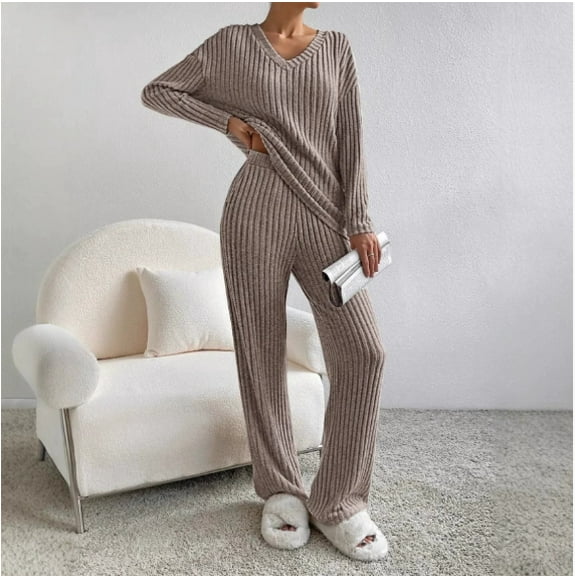 Women's Pajama Sets Long Sleeve Short Sleeve 2 Piece Lounge Sets Ribbed Knit Sweater Sleepwear