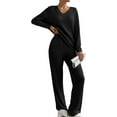 thumbnail image 1 of Women's Pajama Sets Long Sleeve Short Sleeve 2 Piece Lounge Sets Ribbed Knit Sweater Sleepwear, 1 of 14