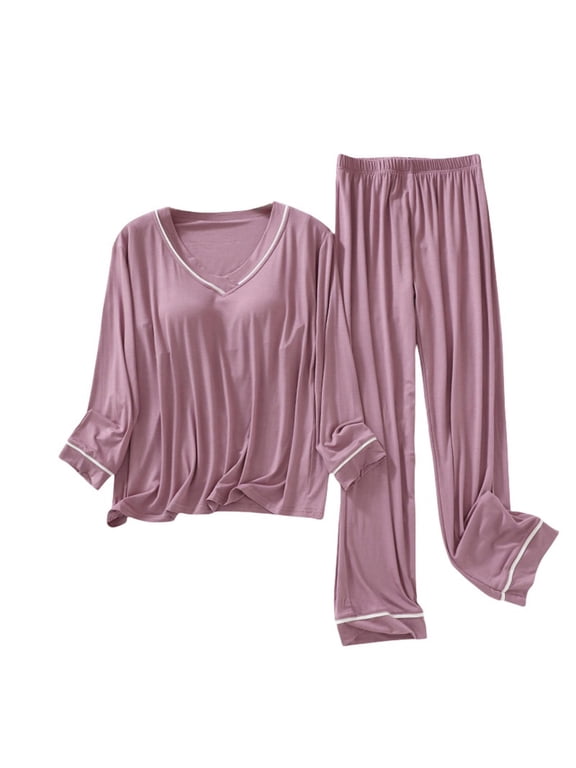 Women's Pajama Sets Long Sleeve Sleepwear Loungewear Petite Set Petite Length Tunic Top Wide Leg Pants Plus Size Womens Clothing