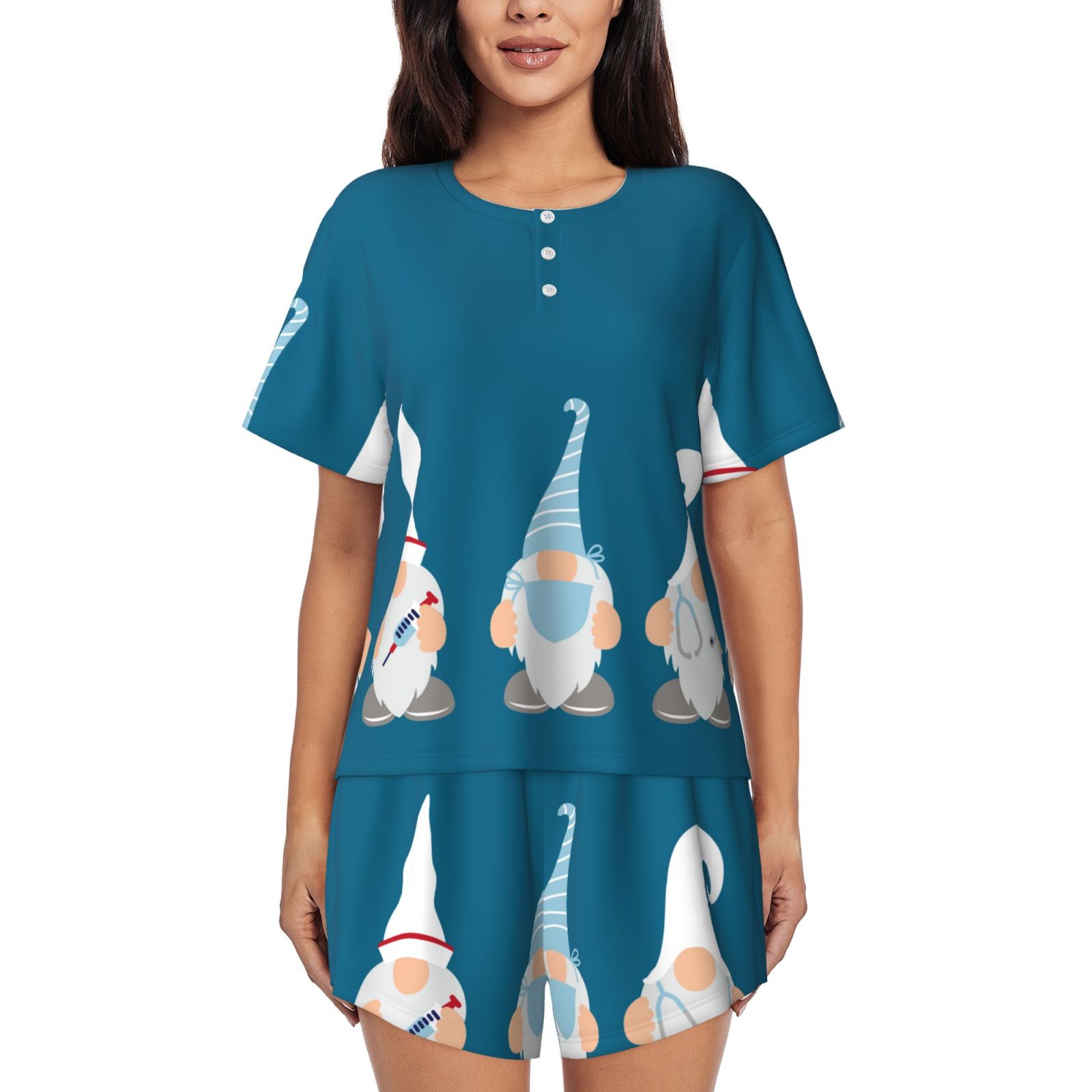 Women's Pajama Sets - Nurse Doctor Gnomes Summer Pajamas for Women Set Short Sleeve Sleepwear PJ Sets