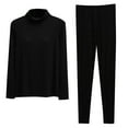 thumbnail image 1 of Women's Pajama Sets Oversized Solid Color Breathable Pajama Sets with Pants Summer High Neck Long Sleeve Sleepwear Summer Pjs for Women, 1 of 2