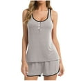thumbnail image 1 of Women's Pajama Sets Save on Tank Tops and Shorts Pajamas Set Womens Sleeveless Button up Raceback Pajamas Tops and Elastic Waist Shorts Sets Two Piece Travel Outfits New Gray XXL, 1 of 4
