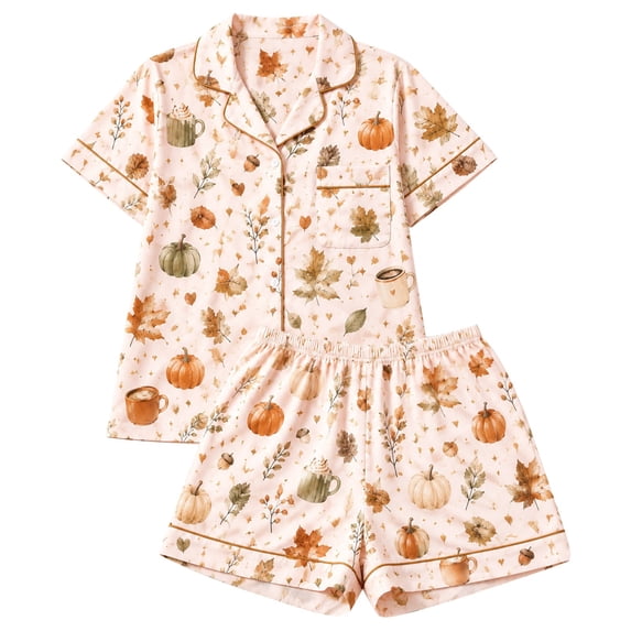 Women's Pajama Sets Short Sleeve Button Down Soft Fabric Tops And Shorts Soft Pajama Set Gold XL