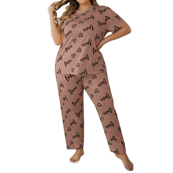 Women's Pajama Sets Short Sleeve Sleepwear Loungewear 2 Piece Set Printed T Shirt And Pants Pj Sets Plus Size Womens Clothing