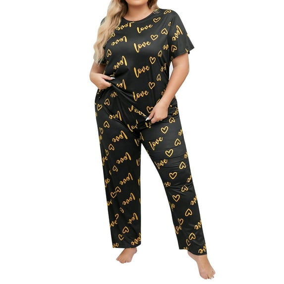 Women's Pajama Sets Short Sleeve Sleepwear Loungewear 2 Piece Set Printed T Shirt And Pants Pj Sets Plus Size Womens Clothing