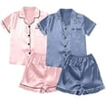 thumbnail image 1 of Women's Pajama Sets Short Sleeve Sleepwear Loungewear Satin Pyjamas 4 Piece Pyjamas And Shorts Set Sets Leisure Suit Plus Size Womens Clothing, 1 of 4