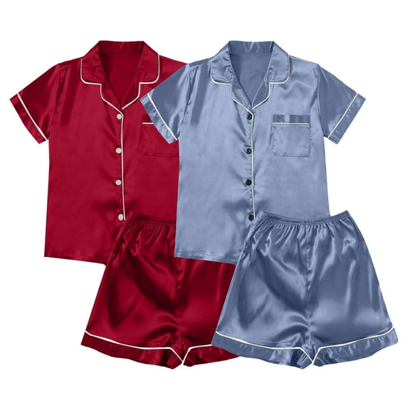 Women's Pajama Sets Short Sleeve Sleepwear Loungewear Satin Pyjamas 4 Piece Pyjamas And Shorts Set Sets Leisure Suit Plus Size Womens Clothing