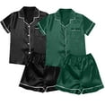 thumbnail image 1 of Women's Pajama Sets Short Sleeve Sleepwear Loungewear Satin Pyjamas 4 Piece Pyjamas And Shorts Set Sets Leisure Suit Plus Size Womens Clothing, 1 of 4