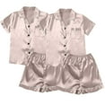 thumbnail image 1 of Women's Pajama Sets Short Sleeve Sleepwear Loungewear Satin Pyjamas 4 Piece Pyjamas And Shorts Set Sets Leisure Suit Plus Size Womens Clothing, 1 of 4
